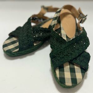 Castenēr Green & Cream Gingham Plaid Espadrille Strappy Sandal NWOT/NWOB
